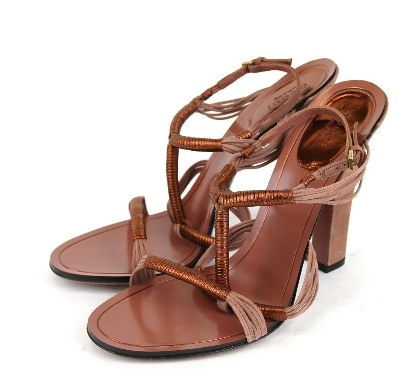 Gucci 309668 Rose Anita Metallic Leather/Suede Sandals EU 40 / US 10 - Final Call