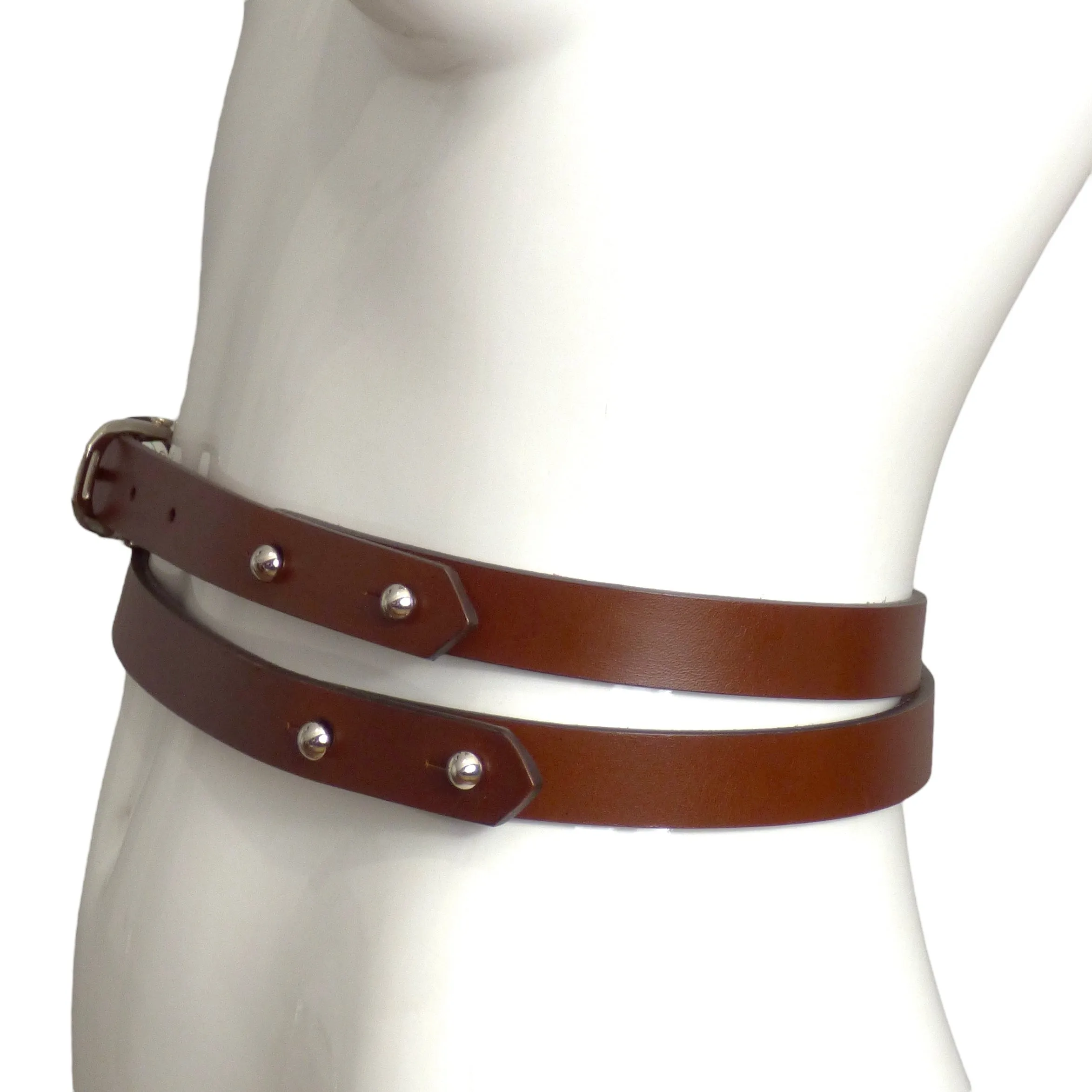 GUCCI- Brown Leather Double Wrap Belt