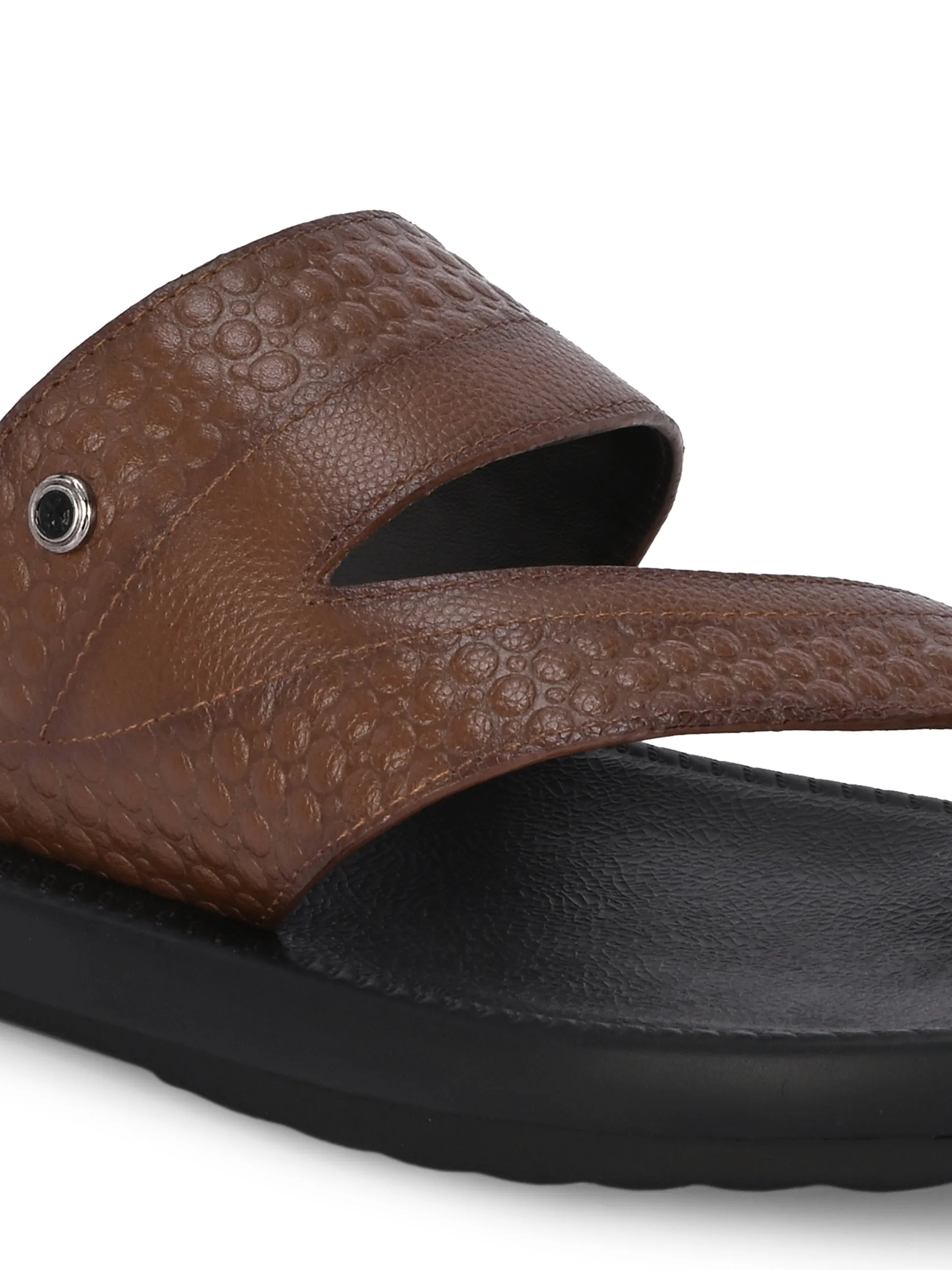 Hitz Men's Tan Leather Daily Wear Slippers