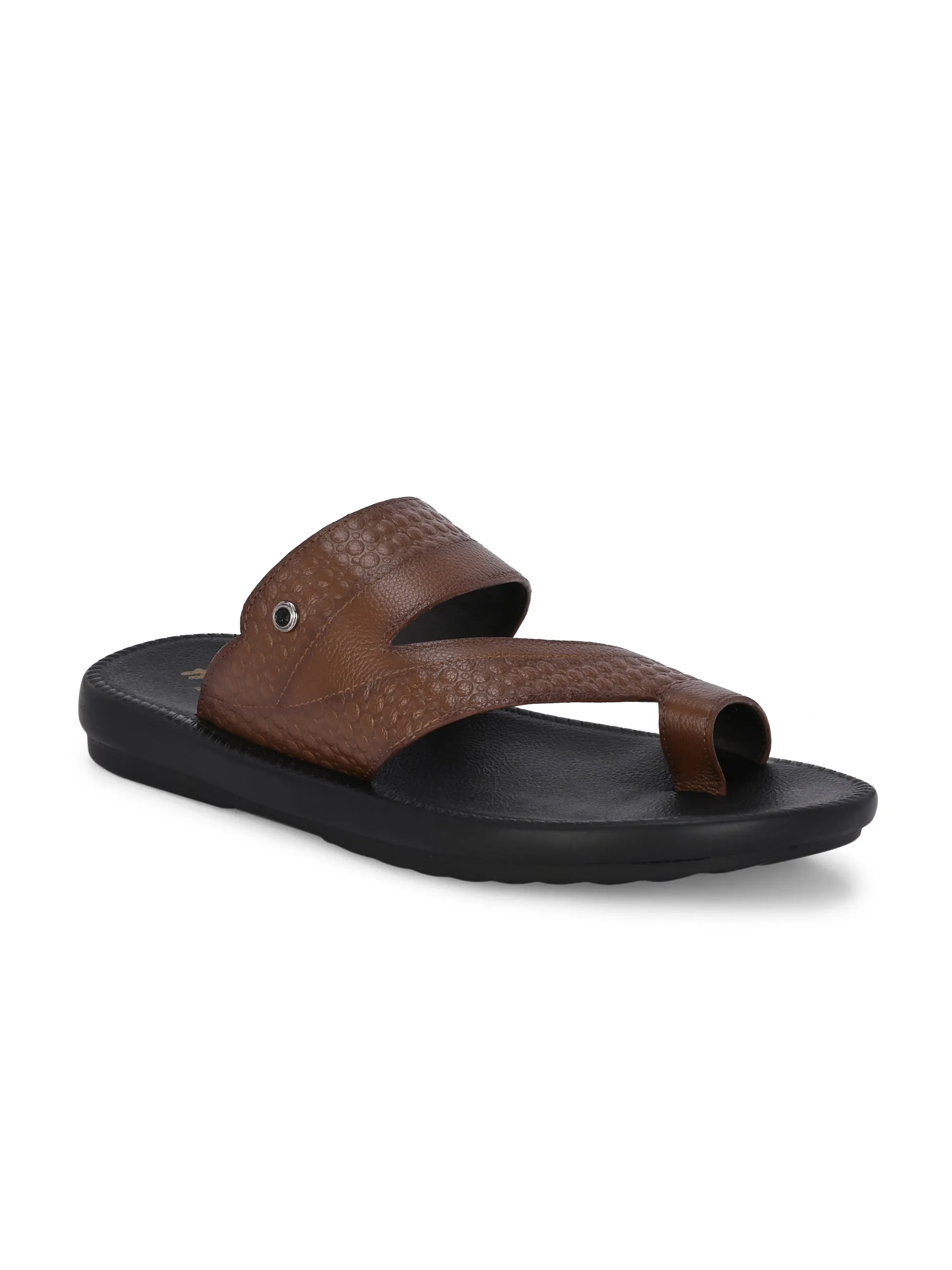 Hitz Men's Tan Leather Daily Wear Slippers