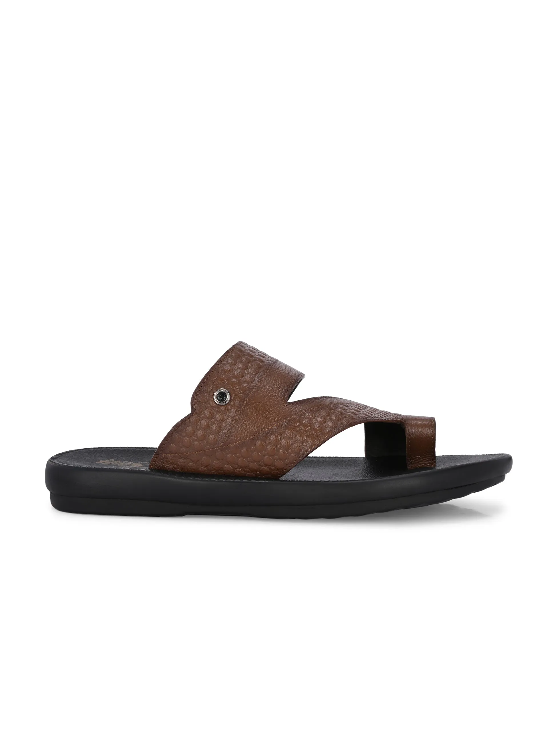 Hitz Men's Tan Leather Daily Wear Slippers