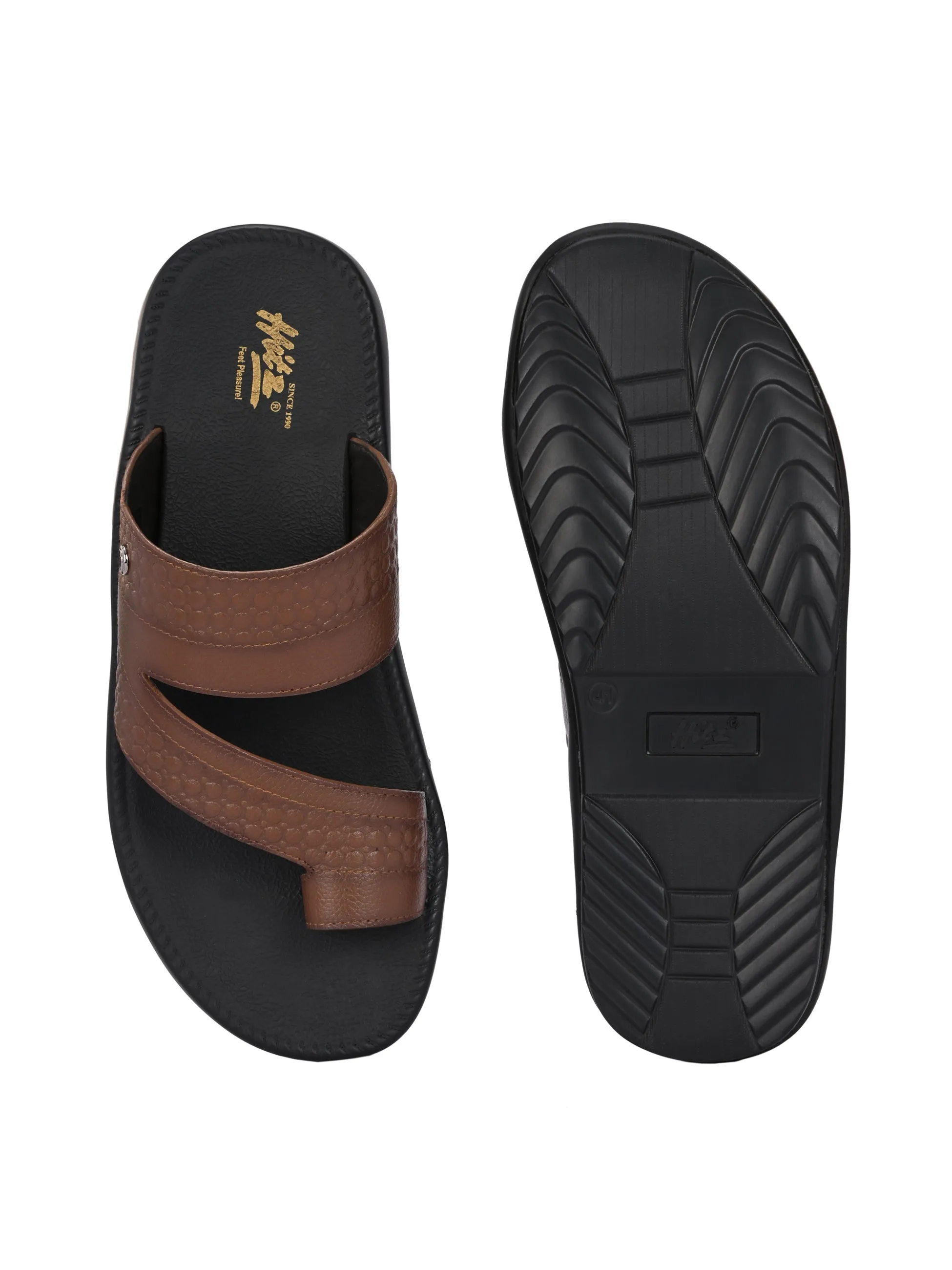 Hitz Men's Tan Leather Daily Wear Slippers