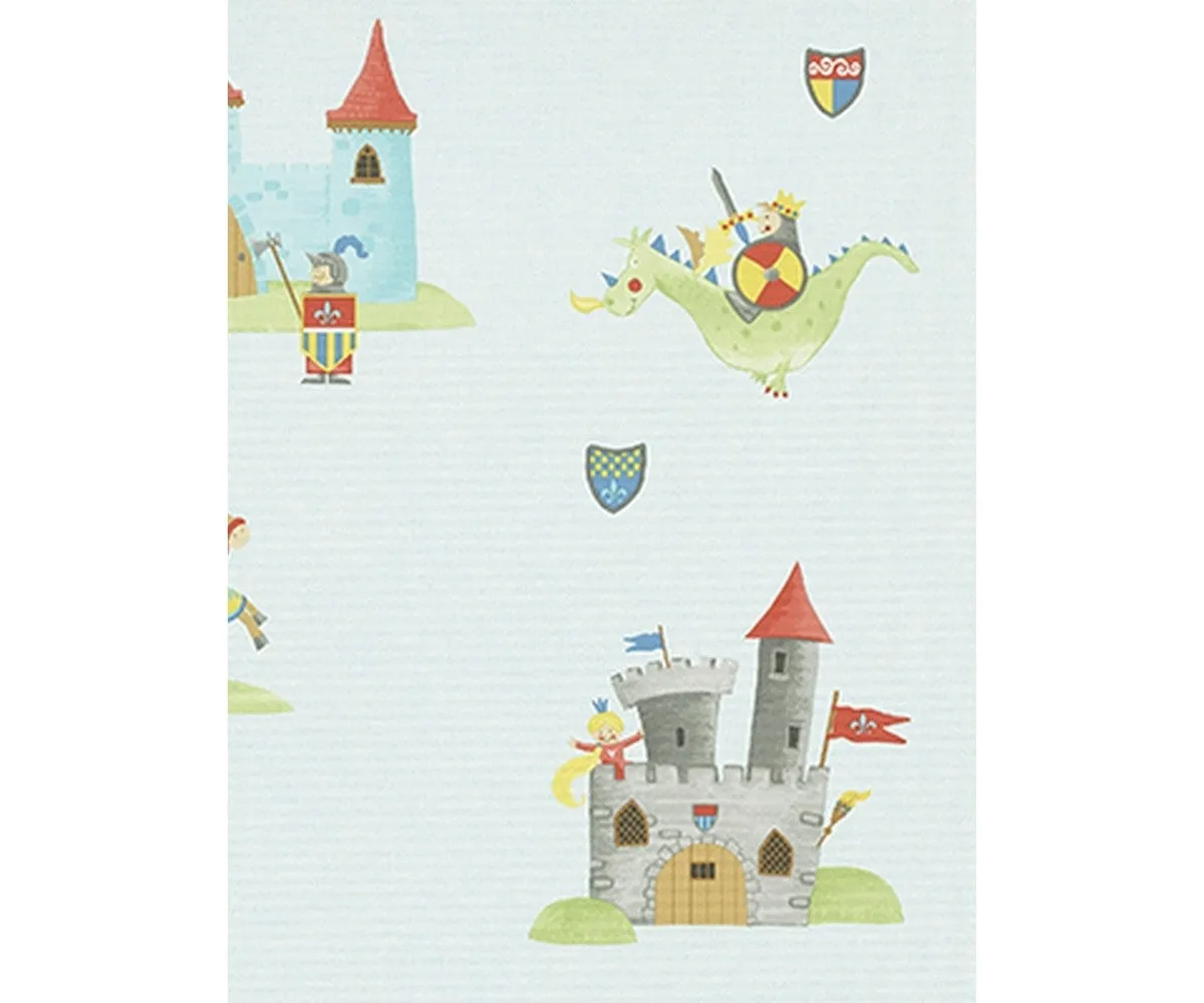 Horse Castle Flags Green Blue Grey 7328-08 Wallpaper