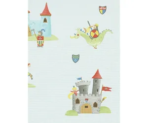 Horse Castle Flags Green Blue Grey 7328-08 Wallpaper