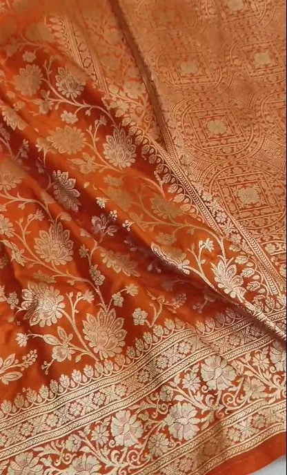 Introducing Pure Banarasi Khaddi Katan Kadhuwa Golden Zari Work Handloom Designer Silk Saree