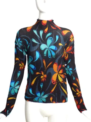 ISSEY MIYAKE- Floral Plisse Pleat Blouse, Size 8