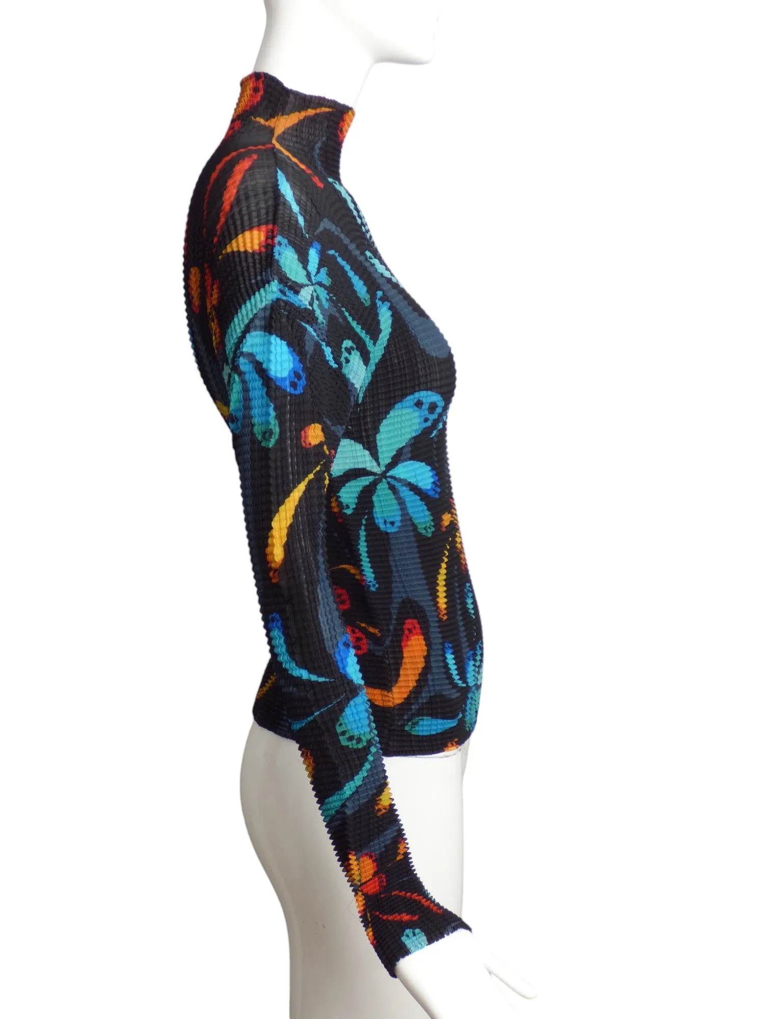 ISSEY MIYAKE- Floral Plisse Pleat Blouse, Size 8