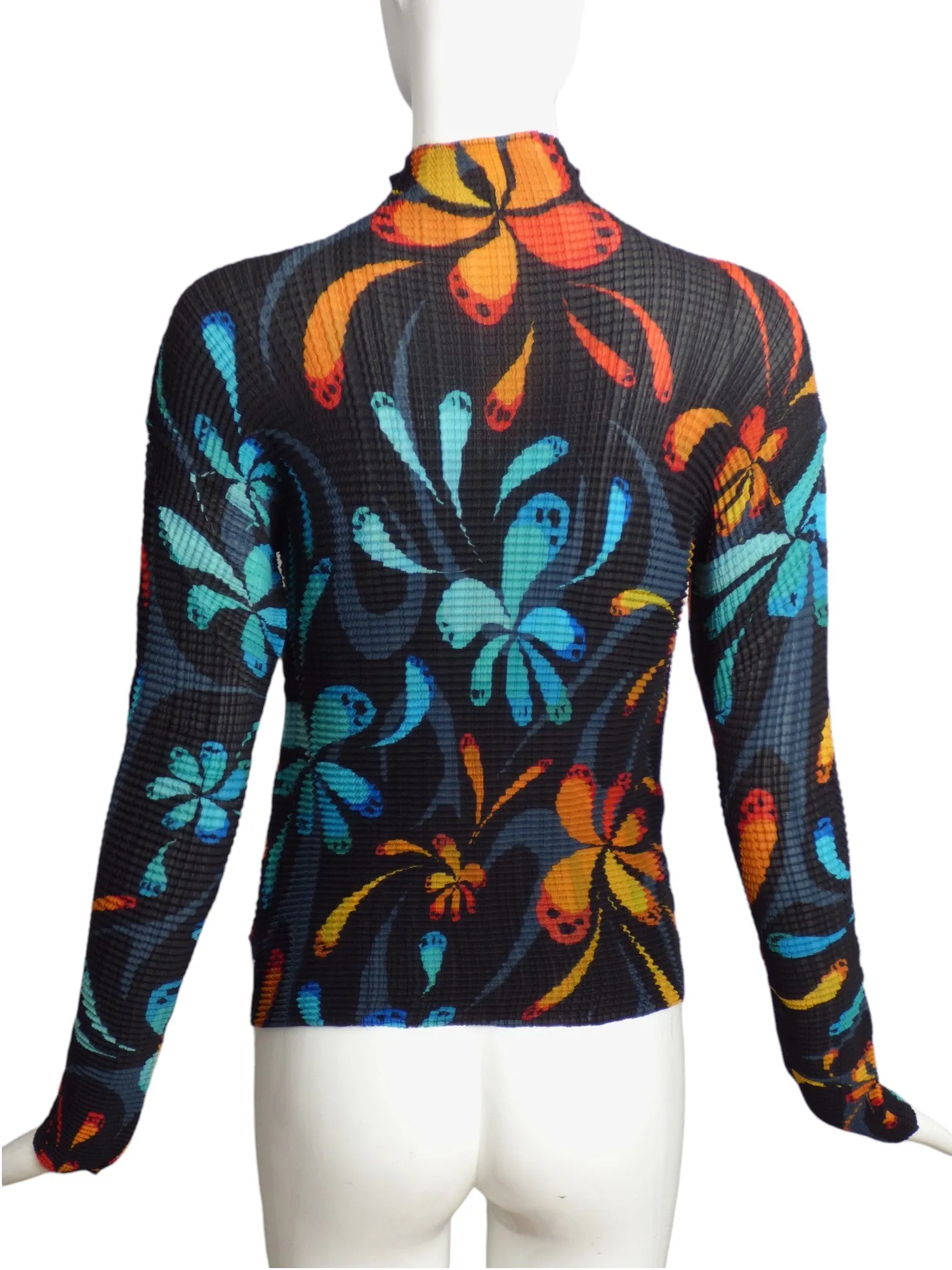 ISSEY MIYAKE- Floral Plisse Pleat Blouse, Size 8