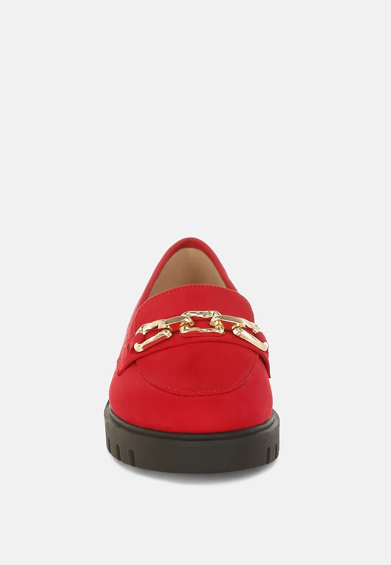 Jacop Micro Suede Metal Chain Link Loafers