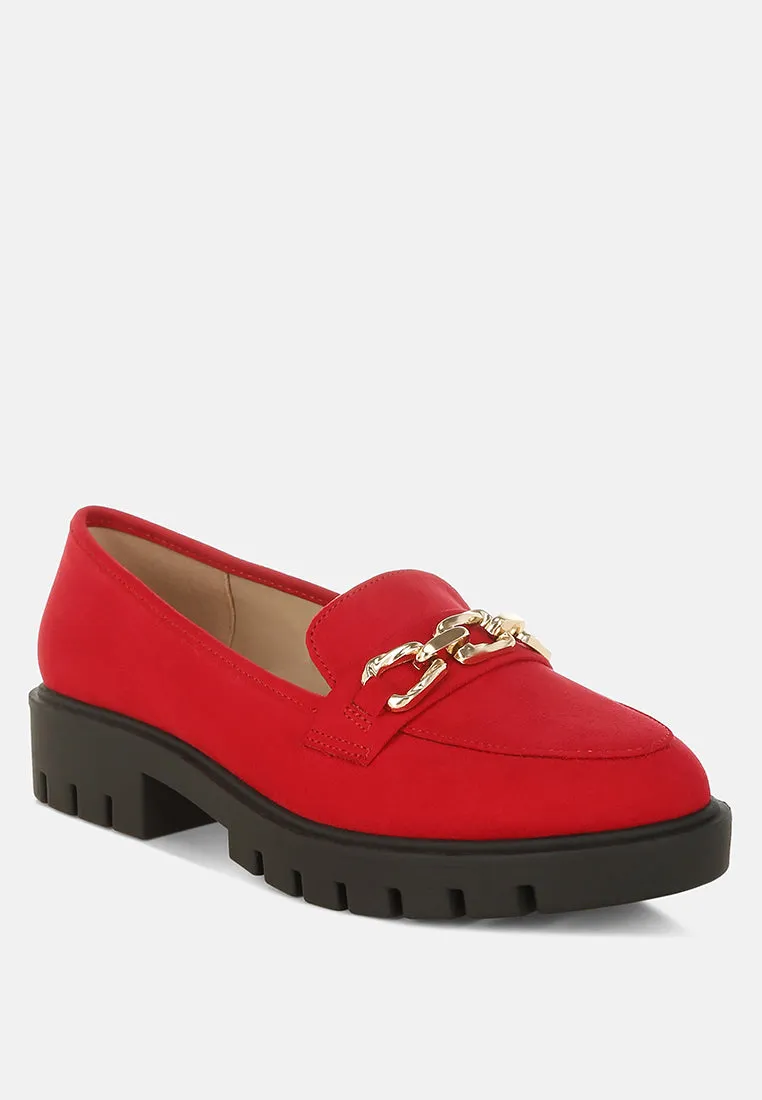 Jacop Micro Suede Metal Chain Link Loafers