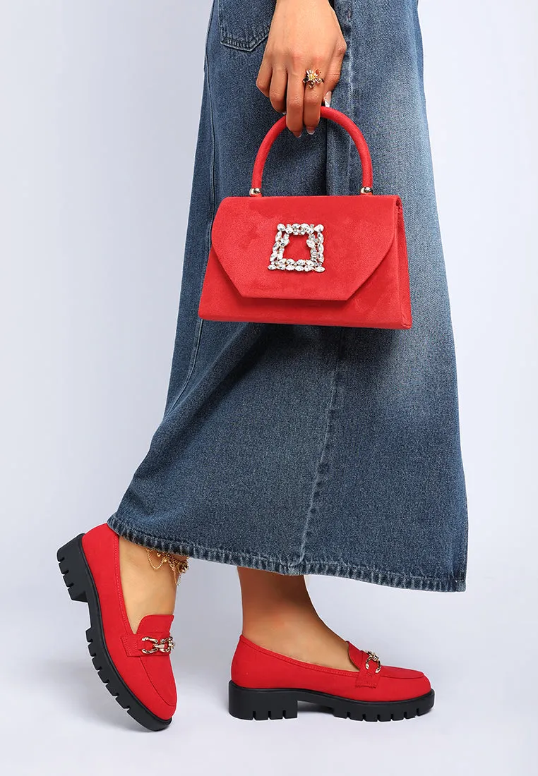 Jacop Micro Suede Metal Chain Link Loafers