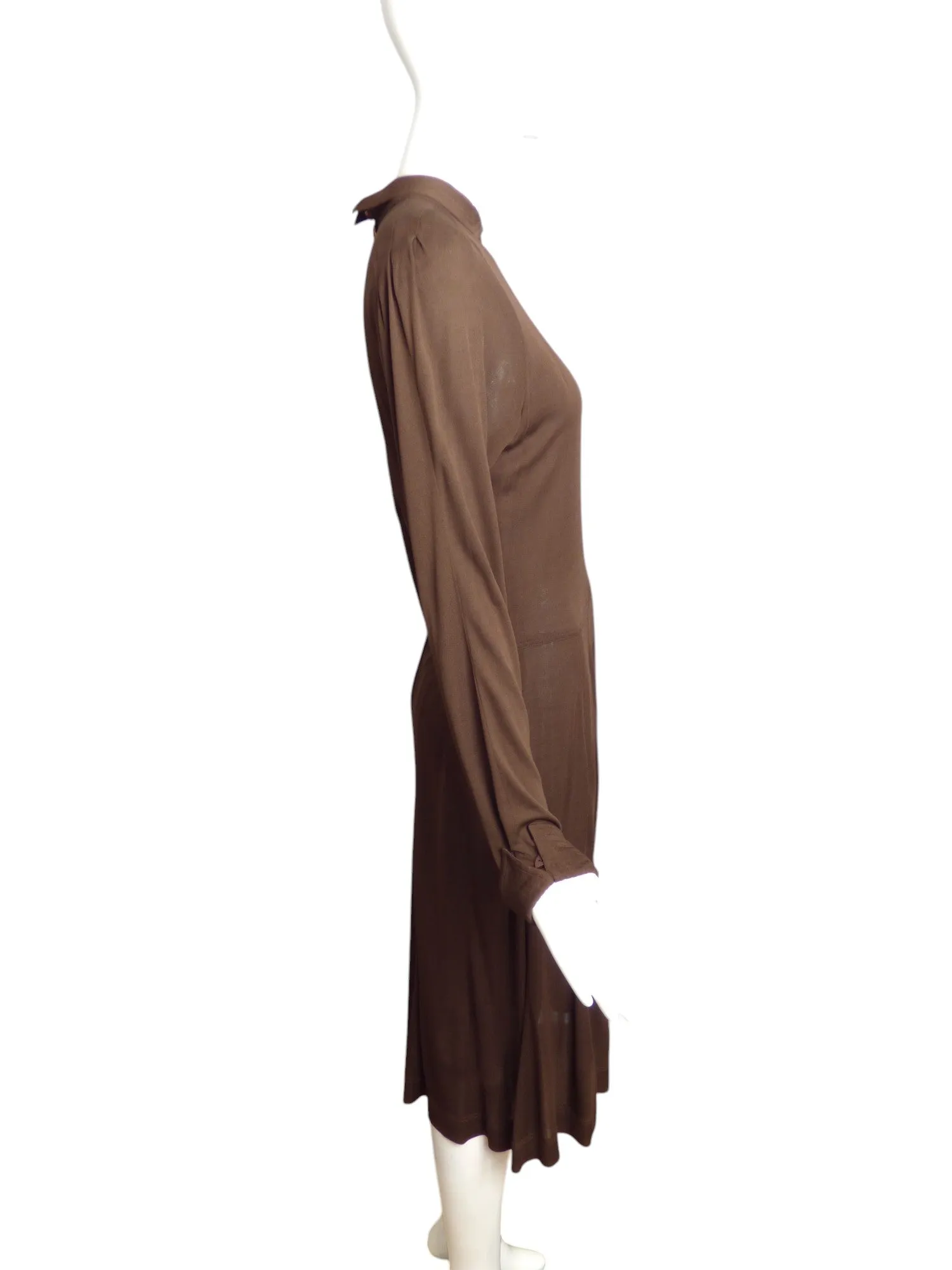 JEAN MUIR- 1980s Brown Rayon Jersey Knit Dress, Size 8