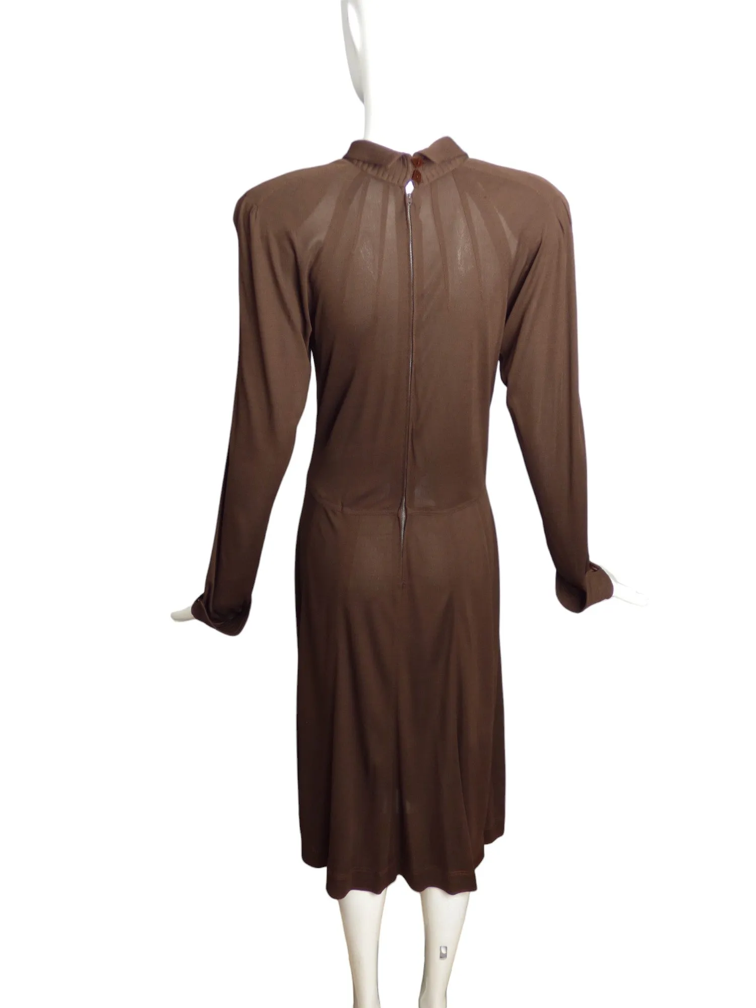 JEAN MUIR- 1980s Brown Rayon Jersey Knit Dress, Size 8