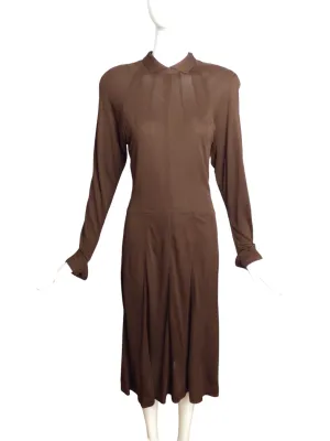 JEAN MUIR- 1980s Brown Rayon Jersey Knit Dress, Size 8