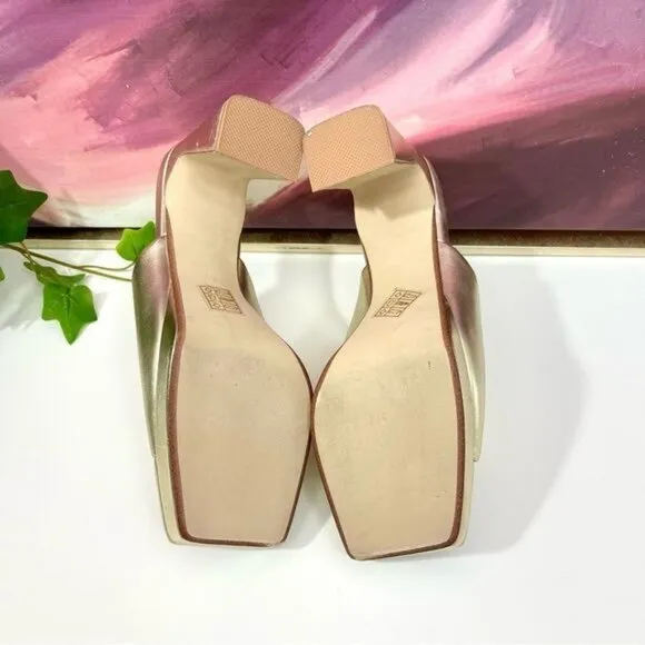 Jeffrey Campbell Caviar Mule Heel Sandals in Metallic Light Gold Size 7.5