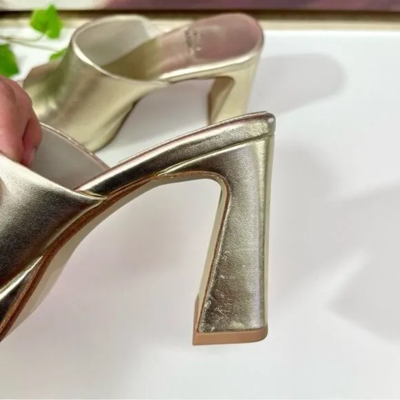 Jeffrey Campbell Caviar Mule Heel Sandals in Metallic Light Gold Size 7.5
