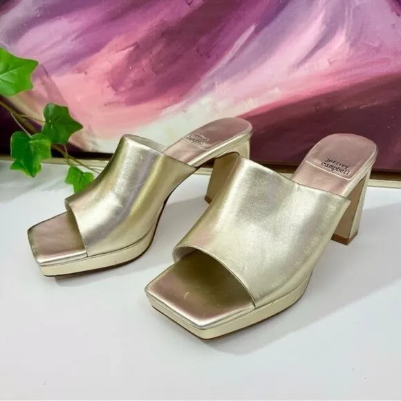 Jeffrey Campbell Caviar Mule Heel Sandals in Metallic Light Gold Size 7.5