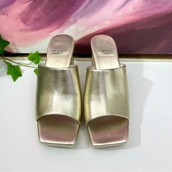 Jeffrey Campbell Caviar Mule Heel Sandals in Metallic Light Gold Size 7.5