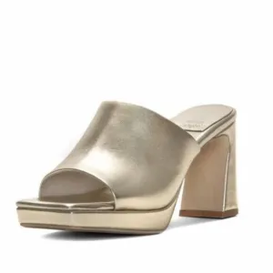 Jeffrey Campbell Caviar Mule Heel Sandals in Metallic Light Gold Size 7.5
