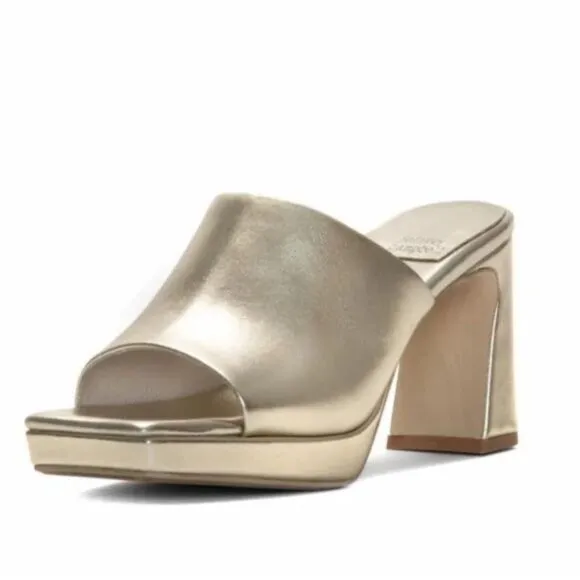 Jeffrey Campbell Caviar Mule Heel Sandals in Metallic Light Gold Size 7.5