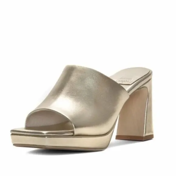 Jeffrey Campbell Caviar Mule Heel Sandals in Metallic Light Gold Size 7.5