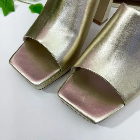 Jeffrey Campbell Caviar Mule Heel Sandals in Metallic Light Gold Size 7.5