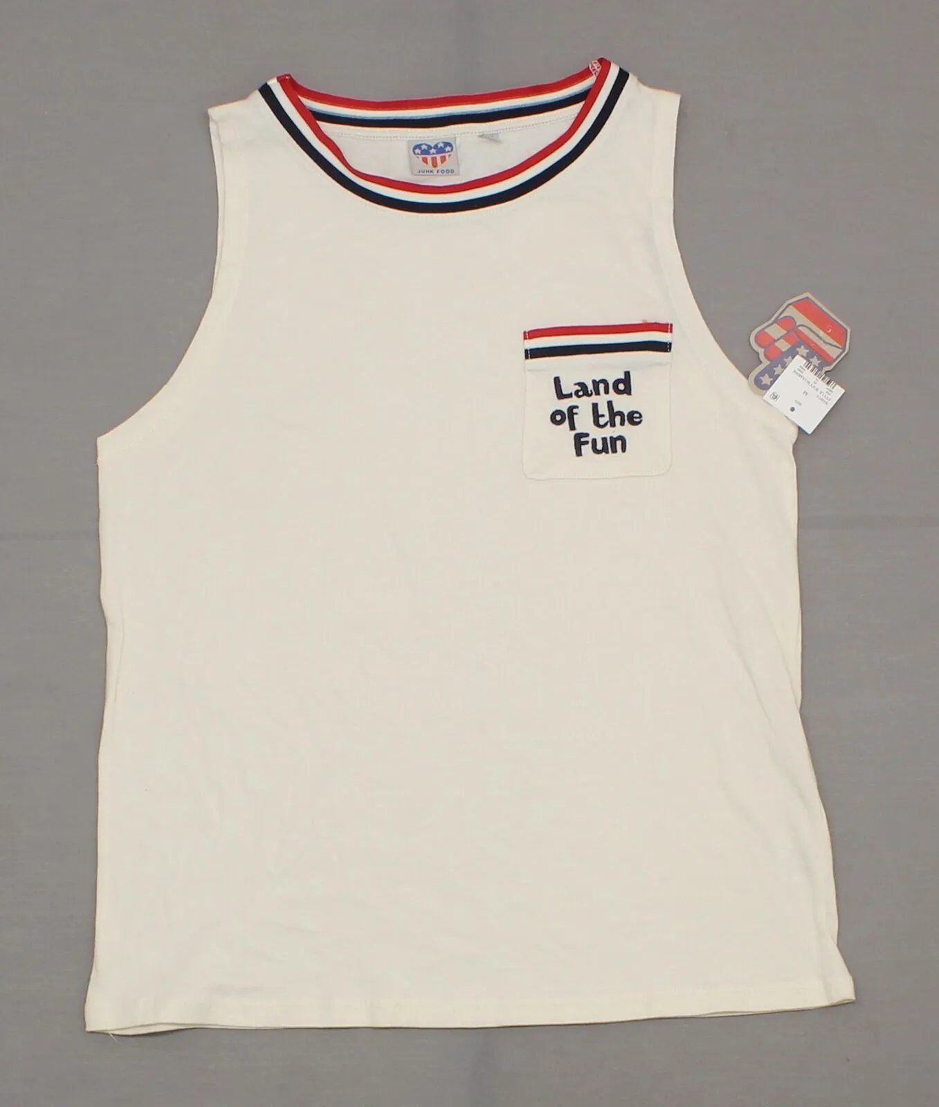 Junk Food Women's LAND OF THE FUN Ringer Tank Top Sleeveless T-Shirt