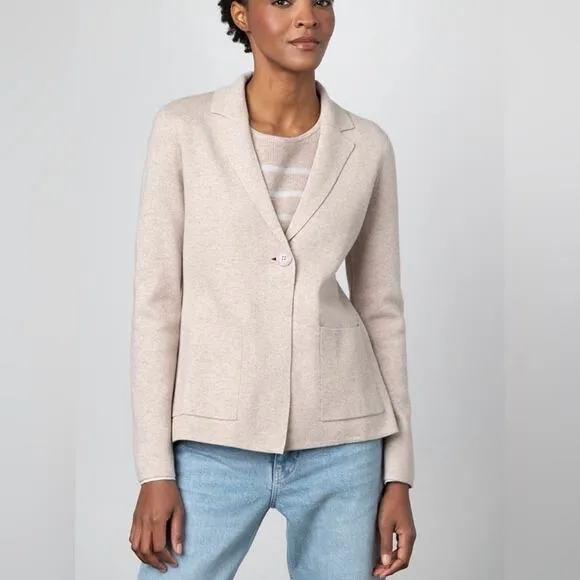 Kinross Knit Sweater Blazer Size XS Beige Neutral Luxury Cotton Cashmere Staple
