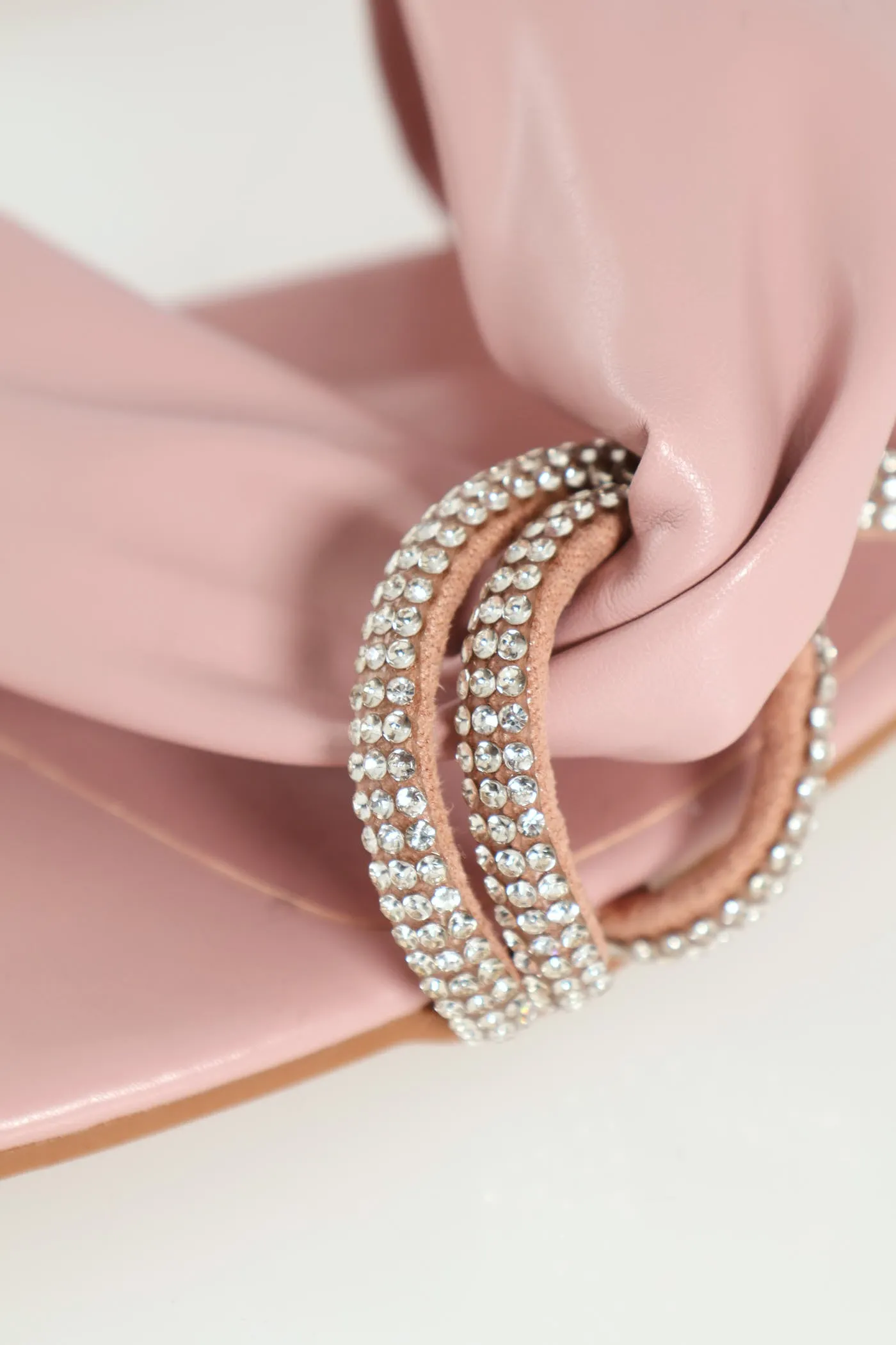 Ladies Cross Strap Diamante Interlinked Mule Sandal - Blush