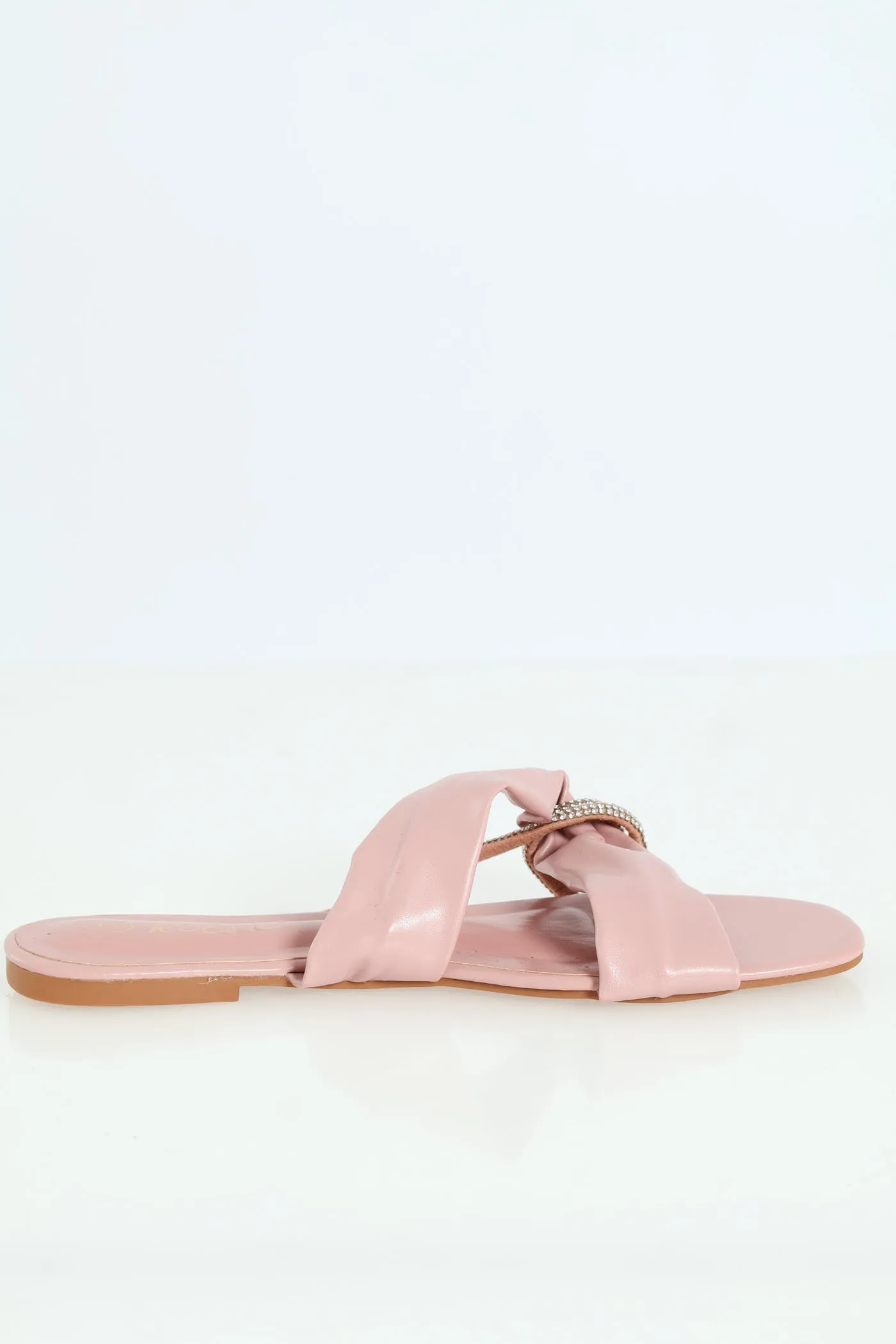Ladies Cross Strap Diamante Interlinked Mule Sandal - Blush