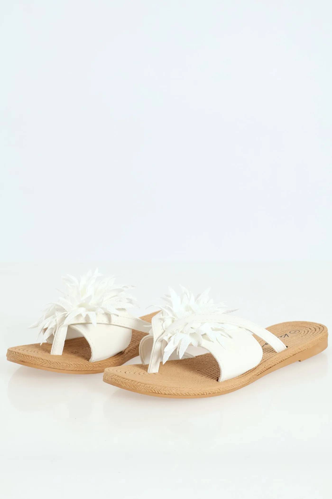 Ladies Moulded Thick Strap Mule With Flower - White
