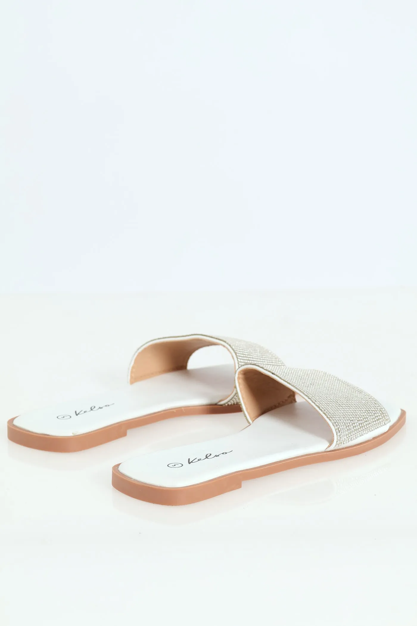 Ladies Single Band Diamante Mule - White