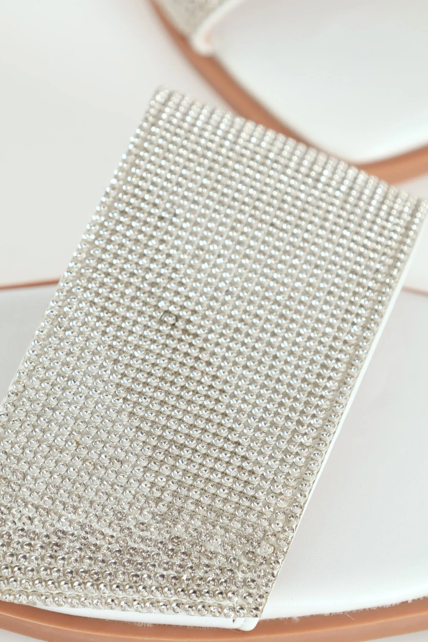 Ladies Single Band Diamante Mule - White