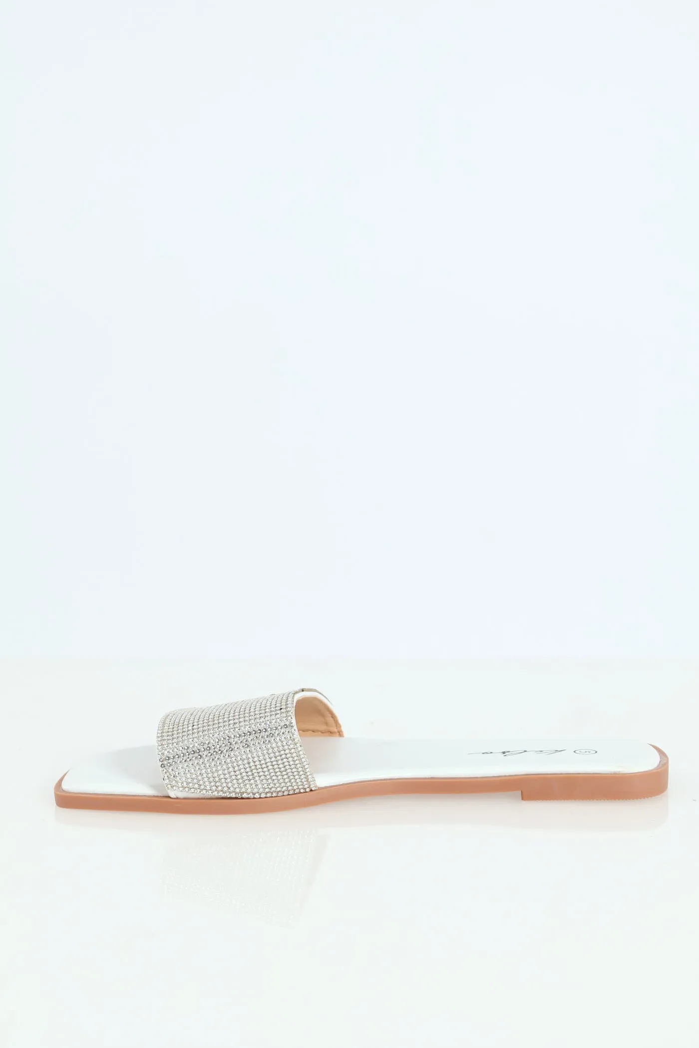 Ladies Single Band Diamante Mule - White