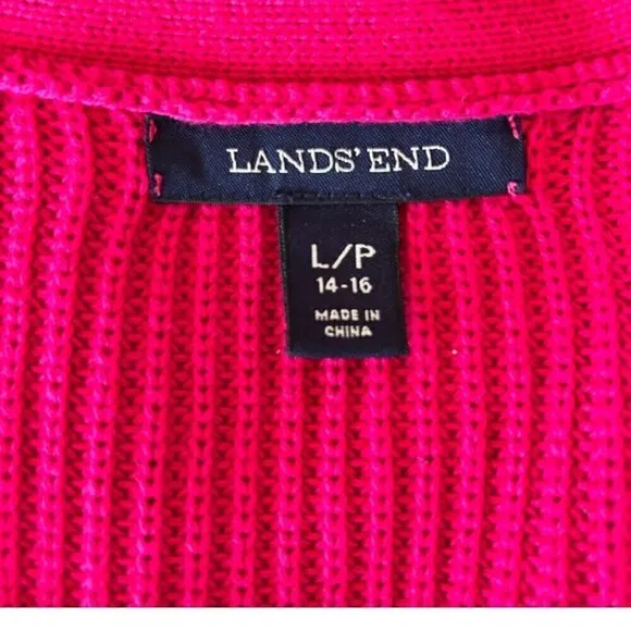Lands End Cotton Cardigan Sweater Size Large P 14/16 Pink