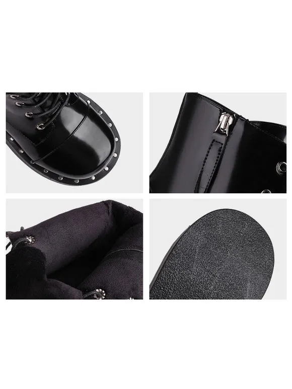 Lolita Ankle Boots Round Toe Zipper PU Leather Black Lolita Footwear