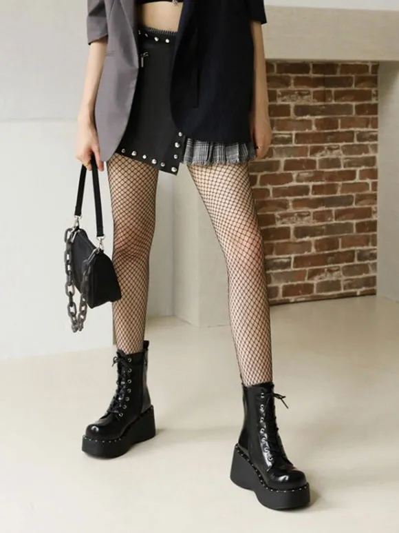 Lolita Ankle Boots Round Toe Zipper PU Leather Black Lolita Footwear