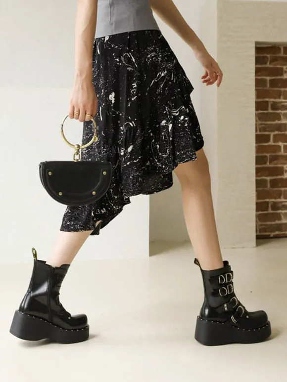 Lolita Boots Round Toe Zipper PU Leather Black Lolita Footwear