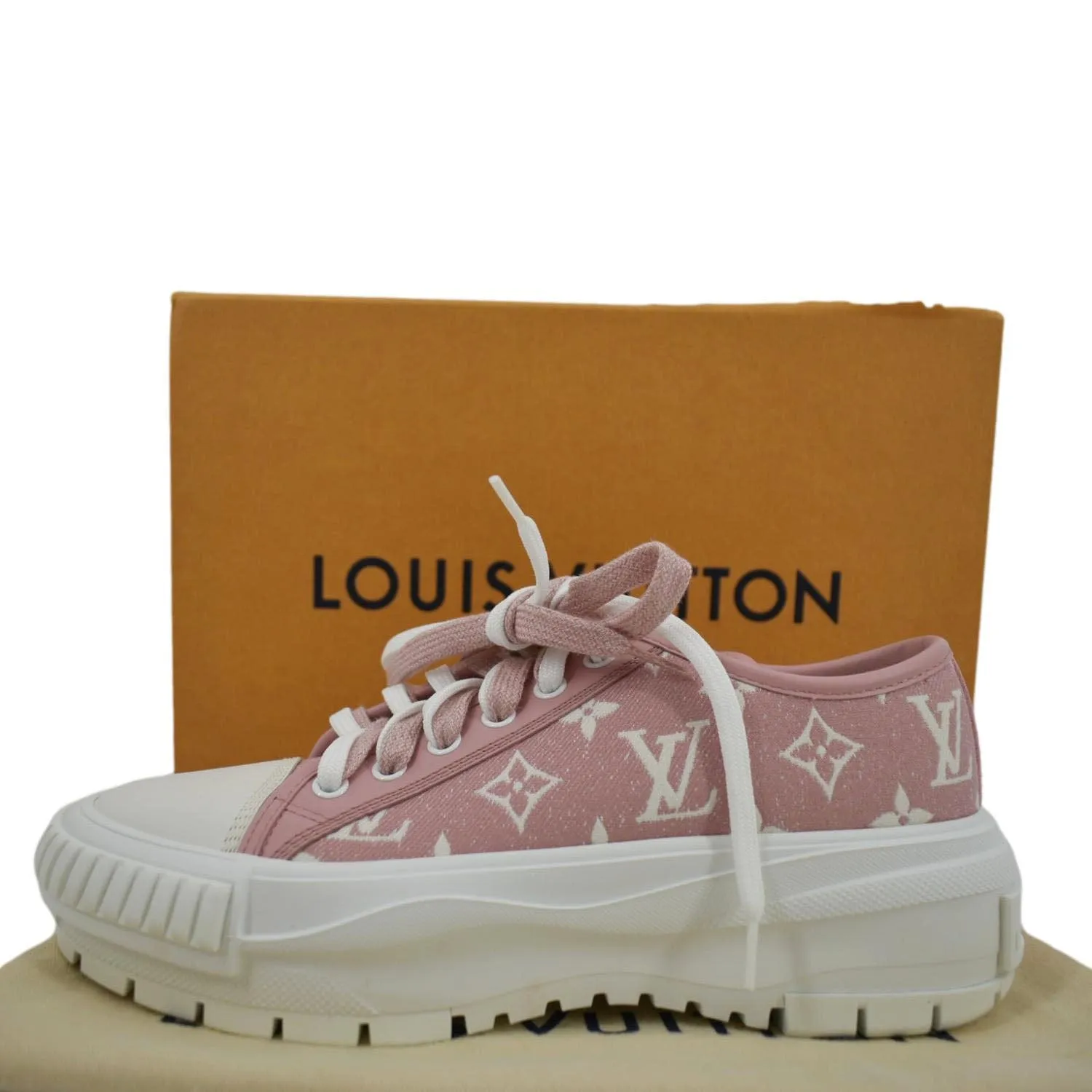 LOUIS VUITTON Squad Trainers Monogram Denim Sneakers Pink Size 37