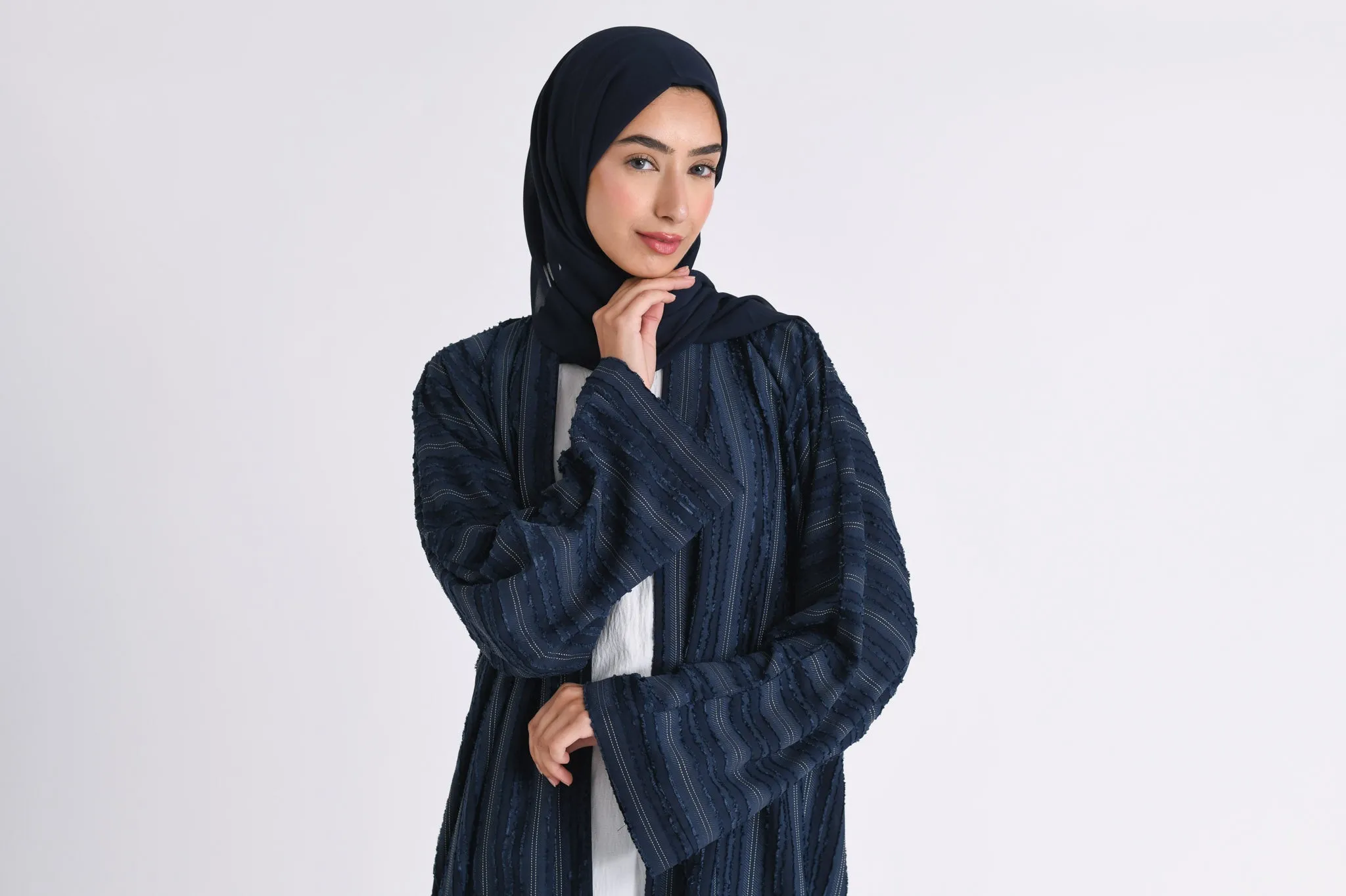Luxury Plain Navy Emirati Open Abaya (Premium)