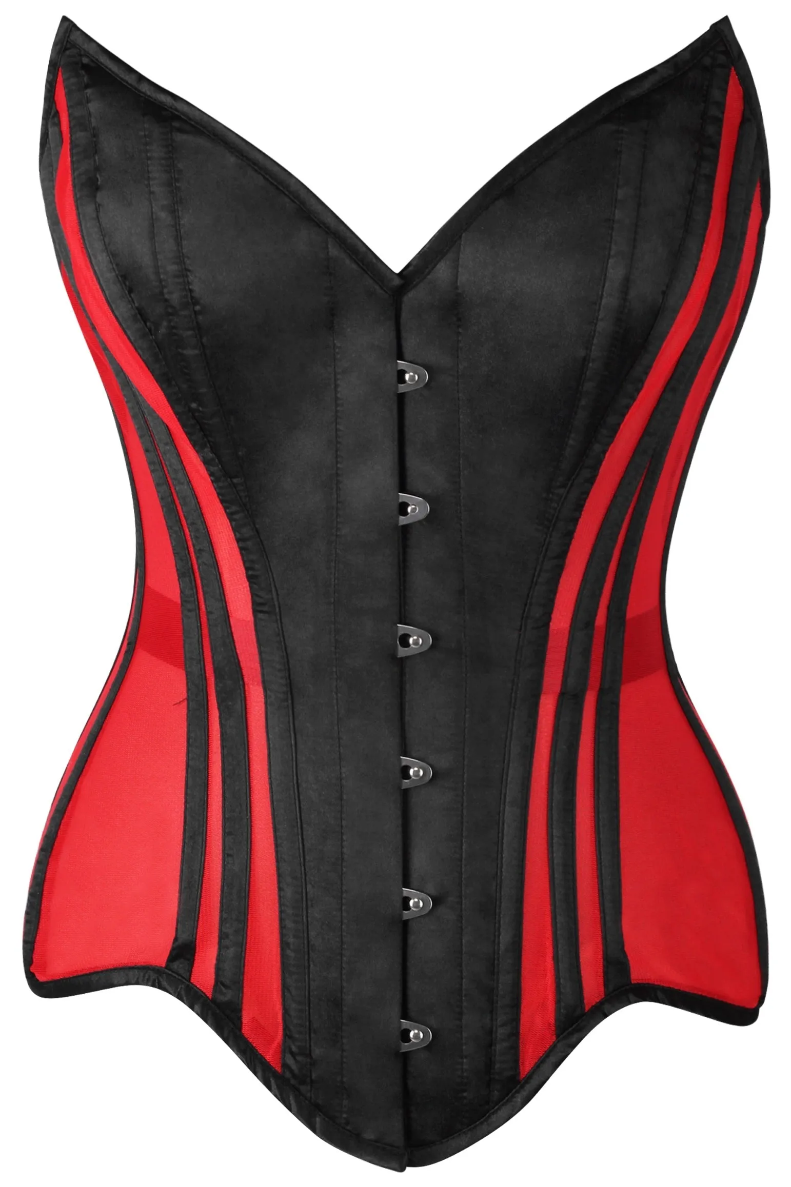 Luxury Red & Black Satin Pin-Up Corset with Steel Boning