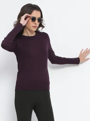 Madame Buttoned Cuffs Solid Purple Sweater