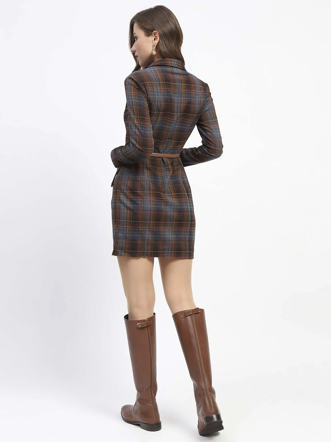 Madame Shanaya Kapoor Plaid Pattern Belted Mini Blazer Dress