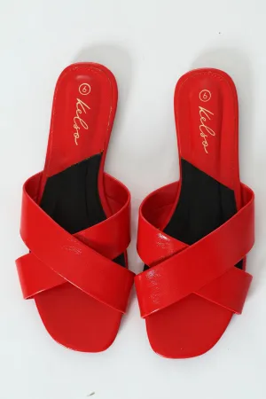 Medium Width Cross Strap Mule Sandal - Red