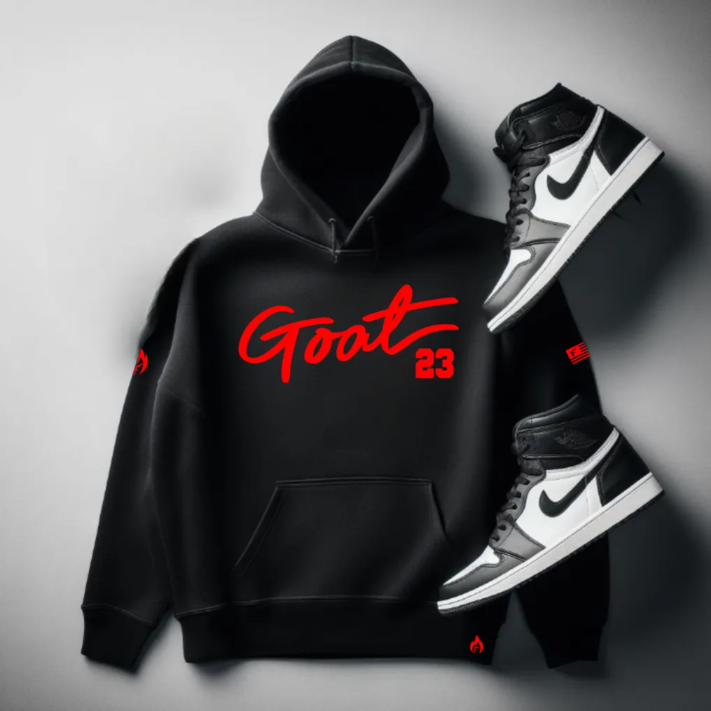 Men's GOAT #23 Black Hoodie To Match Air Jordan Retro 13 Bred
