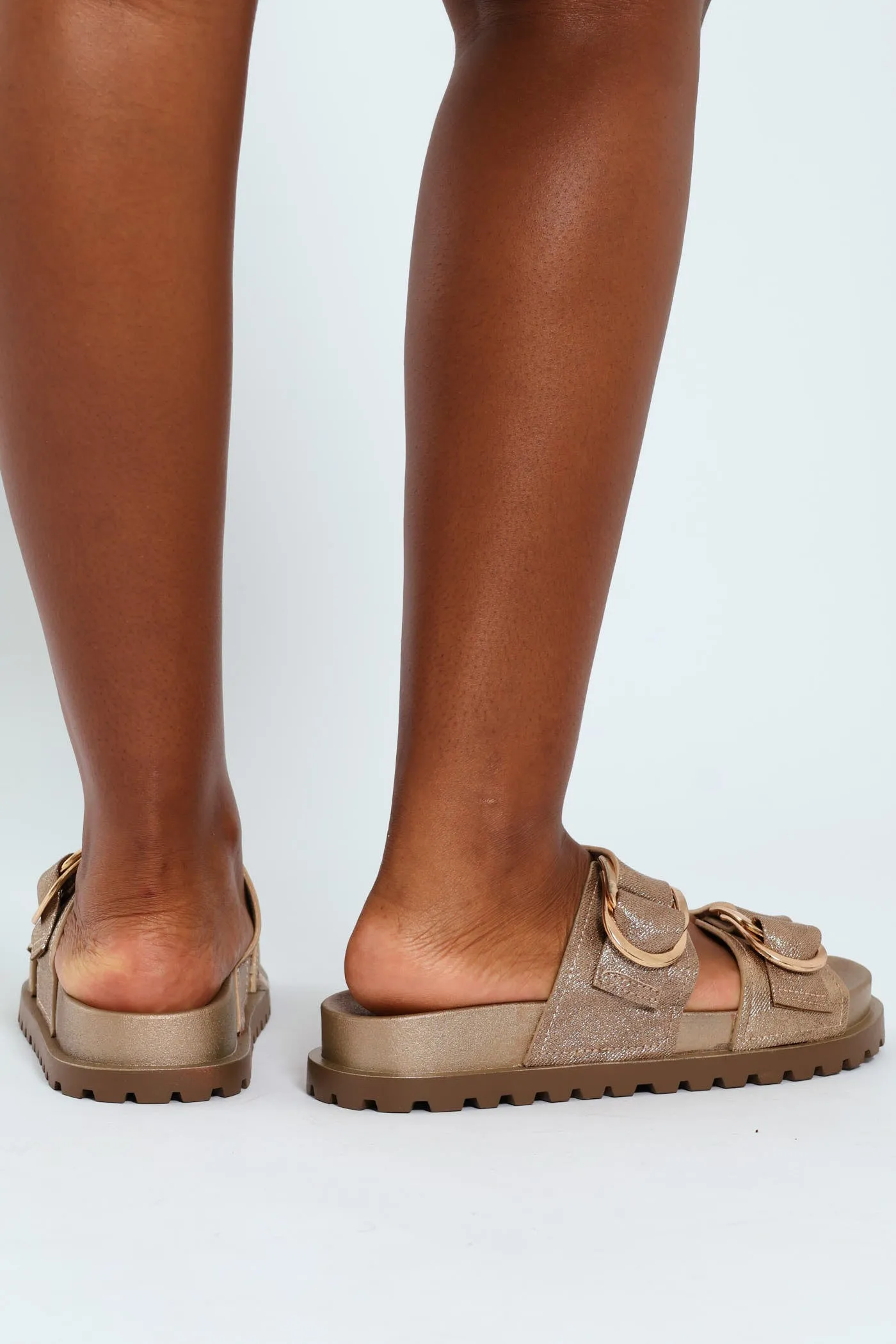 Metallic Double Strap Mule Sandal - Rose Gold