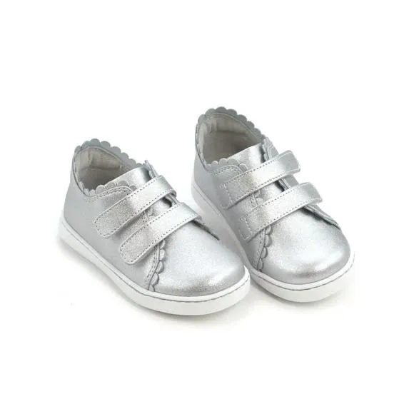 NEW L'AMOUR kid's caroline scalloped sneaker in silver