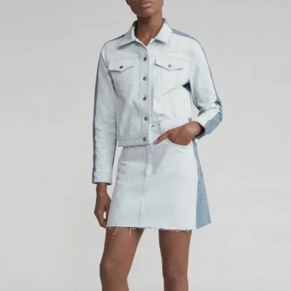 NWT Rag &amp; Bone Moss Raw Hem Denim Mini Skirt in Double Blues