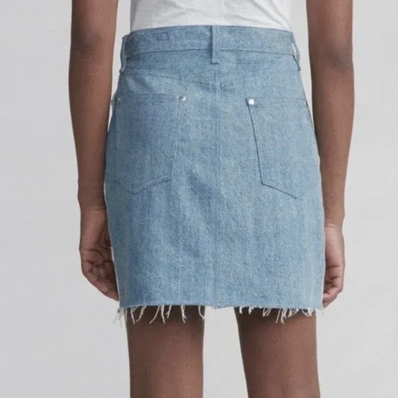 NWT Rag &amp; Bone Moss Raw Hem Denim Mini Skirt in Double Blues