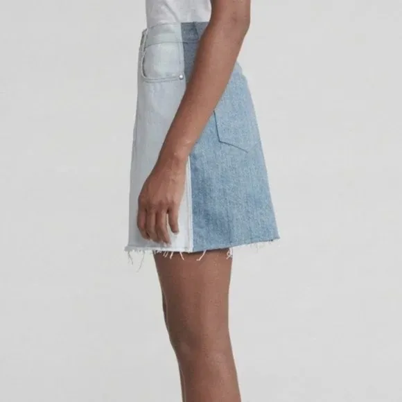 NWT Rag &amp; Bone Moss Raw Hem Denim Mini Skirt in Double Blues